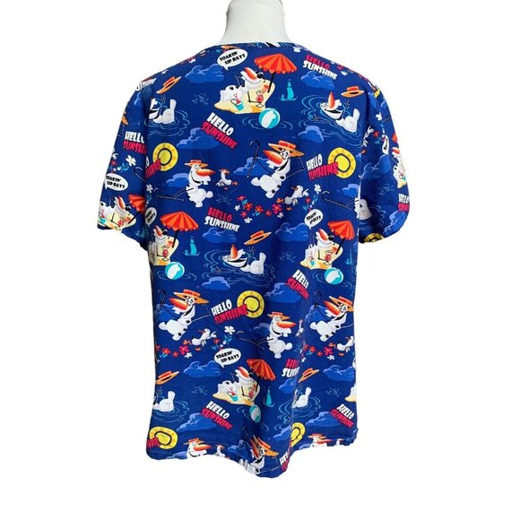 Disney Olaf Beach Hello Sunshine Scrub Top Womens XL Blue With 2 Front Pockets - Picture 2 of 5